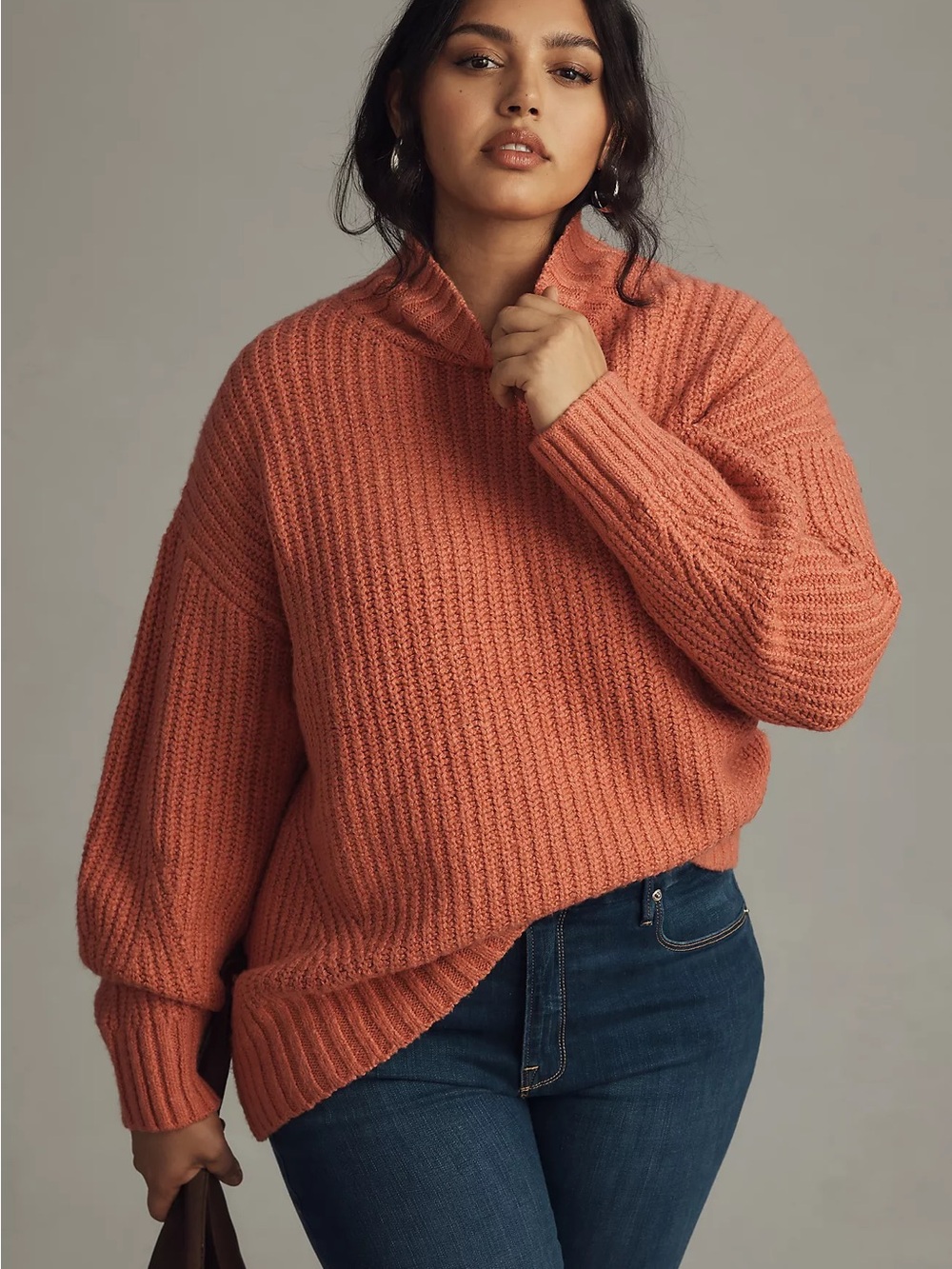 Anthropologie Maeve Dakotah Oversized Turtleneck Sweater Coral Pink Medium